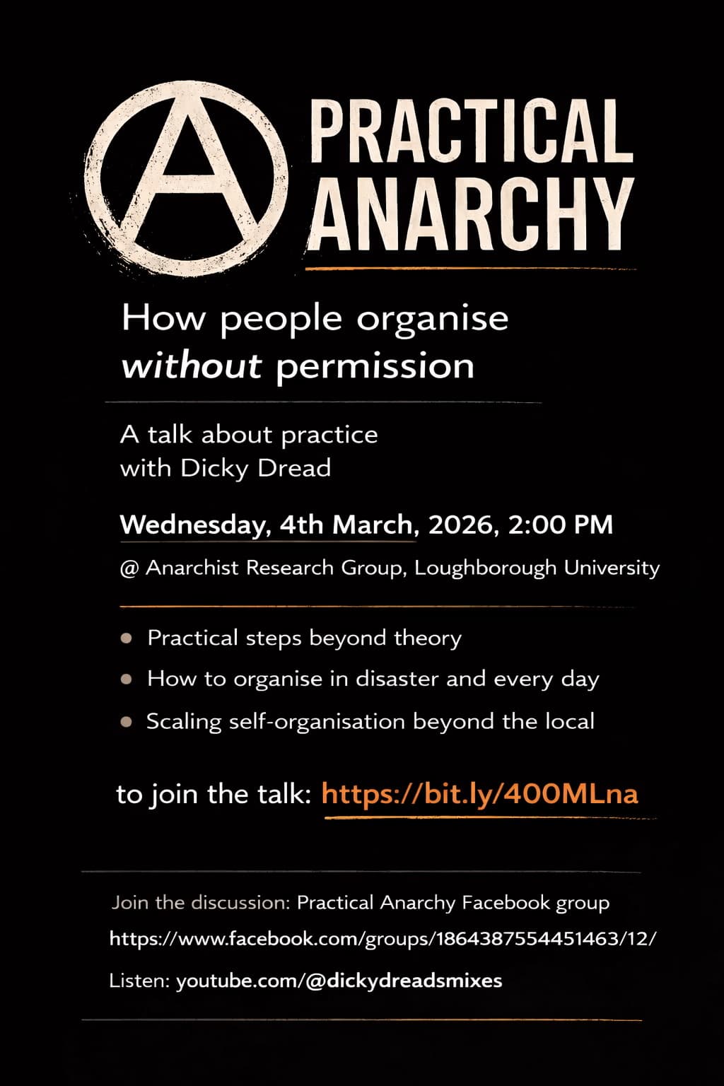 Practical Anarchy talk at Anarchist Research Group, Loughborough University